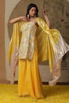 arpita sulakshana_Yellow Lining Crepe Embroidered Coins Kurta Sweetheart Palazzo Set _at_Aza_Fashions