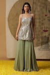 arpita sulakshana_Green Georgette Embroidered Coins Kurta Sweetheart Dori Palazzo Set _Online_at_Aza_Fashions