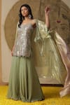 Shop_arpita sulakshana_Green Georgette Embroidered Coins Kurta Sweetheart Dori Palazzo Set _Online_at_Aza_Fashions