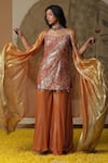 Buy_arpita sulakshana_Orange Georgette Embroidered Coins Kurta Sweetheart Palazzo Set _at_Aza_Fashions