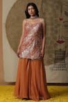 arpita sulakshana_Orange Georgette Embroidered Coins Kurta Sweetheart Palazzo Set _Online_at_Aza_Fashions