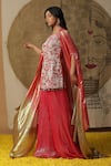 Buy_arpita sulakshana_Red Georgette Embroidered Coins Kurta Sweetheart Dori Palazzo Set 