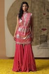 arpita sulakshana_Red Georgette Hand Embroidered Coins Short Kurta Palazzo Set _Online_at_Aza_Fashions