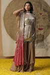 arpita sulakshana_Brown Georgette Hand Embroidered Coins Placement Short Kurta Palazzo Set _at_Aza_Fashions