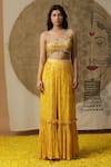 arpita sulakshana_Yellow Georgette Embroidered Dori One Shoulder Sequins Blouse Palazzo Set _Online_at_Aza_Fashions