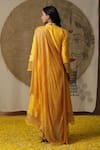 Shop_arpita sulakshana_Yellow Cotton Hand Embroidered Flower Painted Draped Dress _at_Aza_Fashions