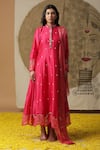 Buy_arpita sulakshana_Red Cotton Hand Embroidered Flower Painted Attached Drape Dress _at_Aza_Fashions