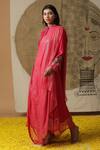 arpita sulakshana_Red Cotton Hand Embroidered Flower Painted Attached Drape Dress _Online_at_Aza_Fashions