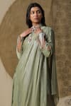 arpita sulakshana_Green Cotton Hand Embroidered Flower Attached Drape Dress _Online_at_Aza_Fashions