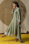 arpita sulakshana_Green Cotton Hand Embroidered Flower Attached Drape Dress _at_Aza_Fashions