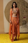 Shop_arpita sulakshana_Orange Georgette Embroidered Dori Blouse V-neck Dhoti Pant Set _at_Aza_Fashions