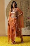 arpita sulakshana_Orange Georgette Embroidered Dori Blouse V-neck Dhoti Pant Set _Online_at_Aza_Fashions