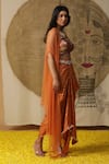 Buy_arpita sulakshana_Orange Georgette Embroidered Dori Blouse V-neck Dhoti Pant Set _Online_at_Aza_Fashions