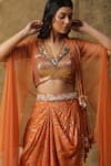 Shop_arpita sulakshana_Orange Georgette Embroidered Dori Blouse V-neck Dhoti Pant Set _Online_at_Aza_Fashions