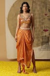 arpita sulakshana_Orange Georgette Embroidered Dori Blouse V-neck Dhoti Pant Set _at_Aza_Fashions