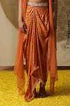 Shop_arpita sulakshana_Orange Georgette Embroidered Dori Blouse V-neck Dhoti Pant Set 