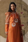 Shop_arpita sulakshana_Orange Chanderi Silk Hand Embroidered Cori Shells Round Kurta Pant Set _at_Aza_Fashions