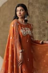 Shop_arpita sulakshana_Orange Chanderi Silk Hand Embroidered Cori Shells Round Sequins Kurta Pant Set _at_Aza_Fashions