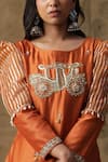 arpita sulakshana_Orange Chanderi Silk Hand Embroidered Cori Shells Round Sequins Kurta Pant Set _Online_at_Aza_Fashions