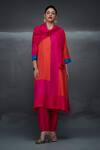 Buy_Nachiket Barve_Pink Kurta Silk Round Color Blocked Straight Pant Set _at_Aza_Fashions