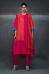 Buy_Nachiket Barve_Pink Kurta Silk Round Color Blocked Straight Pant Set _Online_at_Aza_Fashions