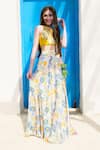 Buy_Hoity Moppet_Yellow Satin Printed Geometric Lemonade Sequin Detailed Top With Skirt _at_Aza_Fashions