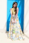 Buy_Hoity Moppet_Yellow Satin Printed Geometric Lemonade Sequin Detailed Top With Skirt _Online_at_Aza_Fashions