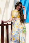 Shop_Hoity Moppet_Yellow Satin Printed Geometric Lemonade Sequin Detailed Top With Skirt _Online_at_Aza_Fashions