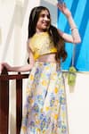 Hoity Moppet_Yellow Satin Printed Geometric Lemonade Sequin Detailed Top With Skirt _at_Aza_Fashions