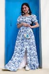 Buy_Hoity Moppet_Blue Georgette Printed Botanical Mia Pattern Top And Skirt Co-ord Set _at_Aza_Fashions