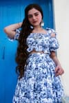 Buy_Hoity Moppet_Blue Georgette Printed Botanical Mia Pattern Top And Skirt Co-ord Set _Online_at_Aza_Fashions