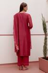 Shop_Vaayu_Red Cotton, Muslin Embroidery Round Neck Floral Applique Kurta Set _at_Aza_Fashions