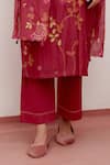 Vaayu_Red Cotton, Muslin Embroidery Round Neck Floral Applique Kurta Set _Online_at_Aza_Fashions