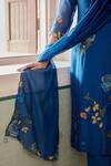 Buy_Vaayu_Blue Cotton Muslin Embroidery Thread Applique Round Flower Kurta Set 