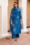 Buy_Vaayu_Blue Cotton Muslin Embroidery Thread Applique Round Floral Kurta Set _at_Aza_Fashions