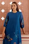 Buy_Vaayu_Blue Cotton Muslin Embroidery Thread Applique Round Floral Dress _Online_at_Aza_Fashions