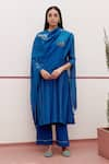 Buy_Vaayu_Blue Cotton Muslin Embroidery Stitchline Thread Round Linear Kurta Set _at_Aza_Fashions