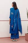 Shop_Vaayu_Blue Cotton Muslin Embroidery Stitchline Thread Round Linear Kurta Set _at_Aza_Fashions