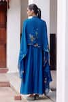 Shop_Vaayu_Blue Cotton Muslin Embroidery Thread Applique V Floral Anarkali With Dupatta _at_Aza_Fashions