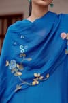 Buy_Vaayu_Blue Cotton Muslin Embroidery Thread Applique V Floral Anarkali With Dupatta 