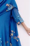 Shop_Vaayu_Blue Cotton Muslin Embroidery Thread Applique V Floral Anarkali With Dupatta 