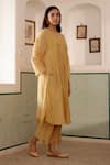 Shop_Vaayu_Yellow Cotton Muslin Printed Linear Round Kurta And Pant Set _Online_at_Aza_Fashions