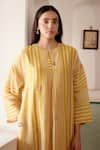 Vaayu_Yellow Cotton Muslin Printed Linear Round Kurta And Pant Set _at_Aza_Fashions