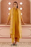 Buy_Vaayu_Yellow Cotton Muslin Embroidery Floral Round Pintuck Kurta Set With Dupatta _at_Aza_Fashions