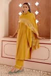 Shop_Vaayu_Yellow Cotton Muslin Embroidery Floral Round Pintuck Kurta Set With Dupatta _Online_at_Aza_Fashions