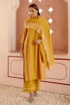 Vaayu_Yellow Cotton Muslin Embroidery Floral Round Pintuck Kurta Set With Dupatta _at_Aza_Fashions