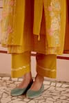 Shop_Vaayu_Yellow Cotton Muslin Embroidery Floral Round Pintuck Kurta Set With Dupatta 