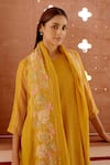 Vaayu_Yellow Cotton Muslin Embroidery Floral Round Pintuck Kurta Set With Dupatta _Online