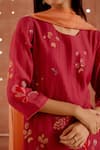 Vaayu_Red Cotton Muslin Embroidery Thread Applique Round Botanical Kurta Set _at_Aza_Fashions