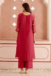 Shop_Vaayu_Red Cotton Muslin Embroidery Thread Applique Floral Bloom Kurta And Pant Set _at_Aza_Fashions